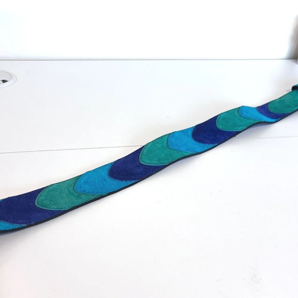 Express Vintage 80s Colorblock Suede Belt Small Blue Green Statement Artsy Funky